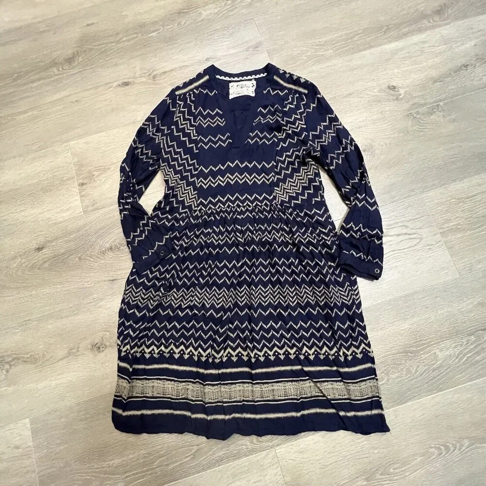 Anthropologie Holding Horses Farica Navy Blue Chevron Dress Travel Career Xsmall